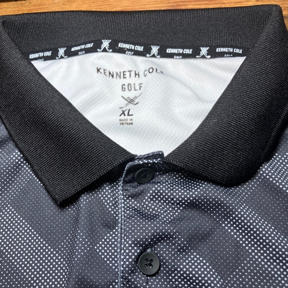 Kenneth Cole Golf Polo Shirt Mens XL Gray Geometric Print Performance - Picture 5 of 7